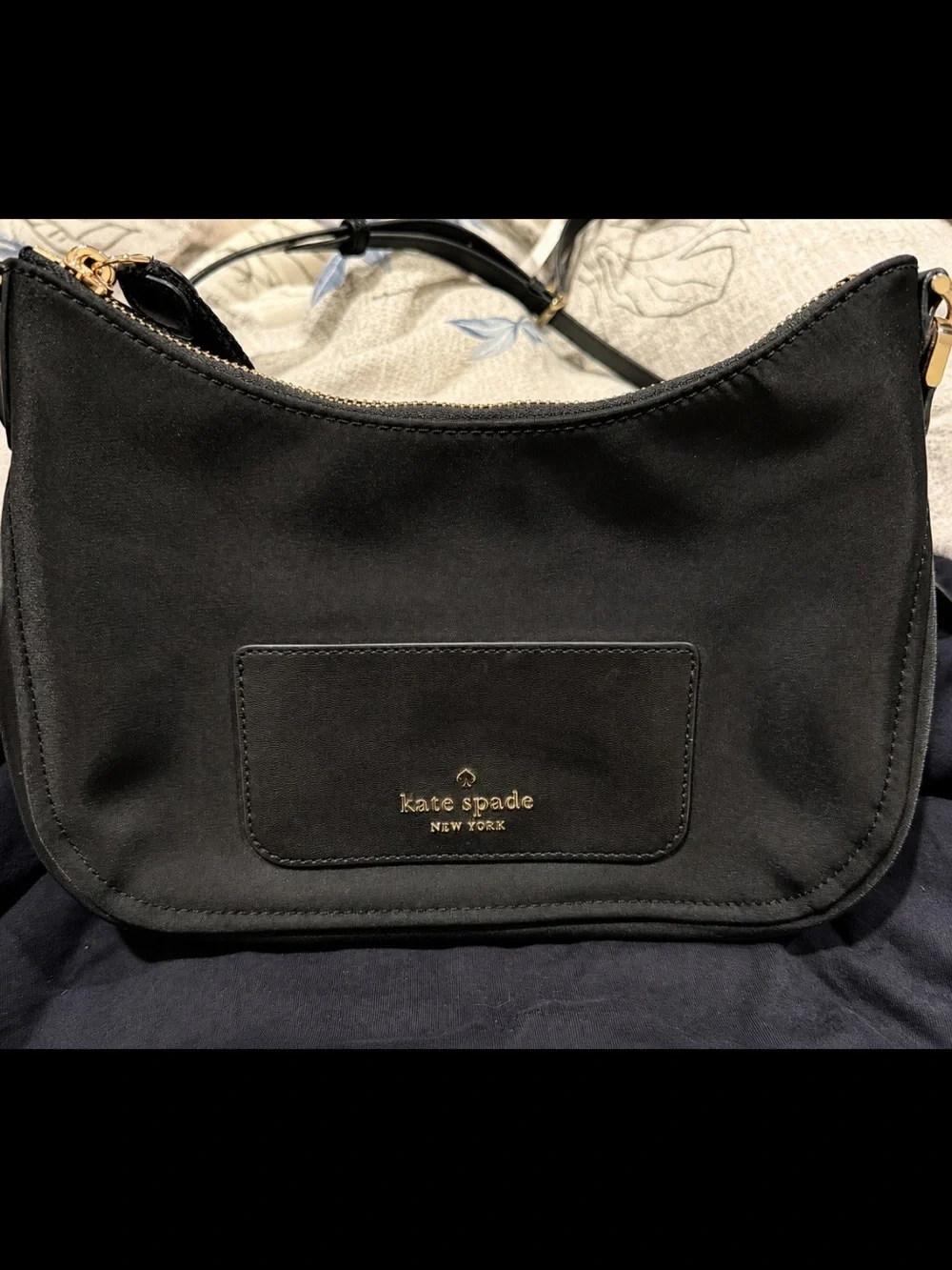 kate spade black shoulder bag with gold logo hardware